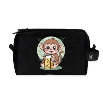 Cartoon Monkey Drinking Banana Milk Cute Animal - Recycled Toiletry Zip Bag - black - Front