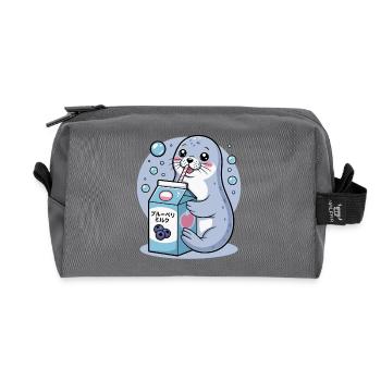 Kawaii Robbe Trinken Blaubeere Milch Niedliches Tier - Recycelte Kulturtasche - Anthrazit - Vorne