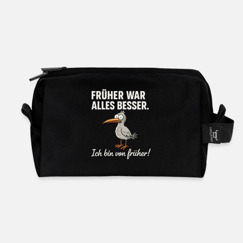 Früher war alles besser – lustiger Vogel Spruch - Recycelte Kulturtasche - Schwarz