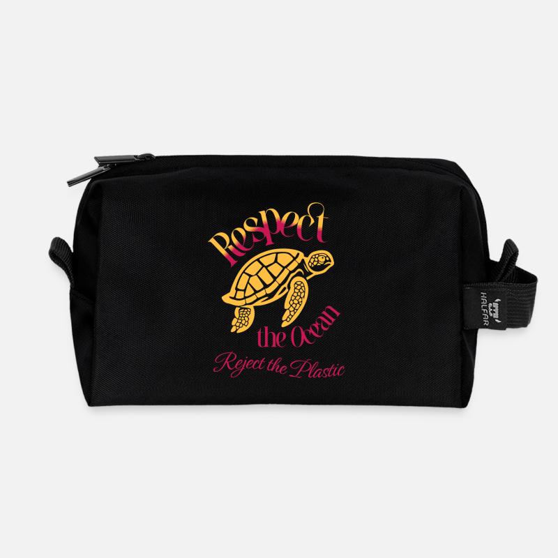 Respect the Ocean – Say No to Plastic - Recycelte Kulturtasche - Schwarz