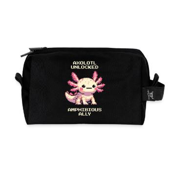Axolotl Pixel Style | Amphibian Pet Retro - Recycled Toiletry Zip Bag - black - Front