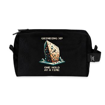XP Grind: Grip by Grip | Bouldering Pixel Art - Recycled Toiletry Zip Bag - black - Front