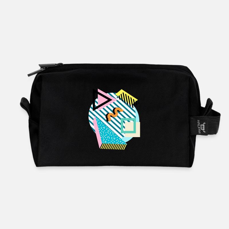 Memphis Mix – Retro Shapes & Farben - Recycelte Kulturtasche - Schwarz