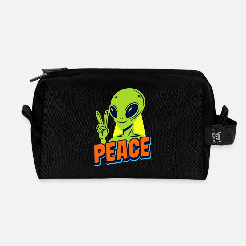 Funny green Alien with Peace sign Space - Recycelte Kulturtasche - Schwarz