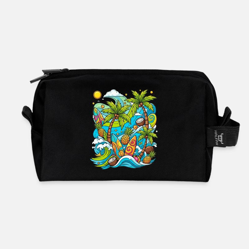 Modèle de vacances tropicales - Trousse de toilette en tissu recyclé - noir