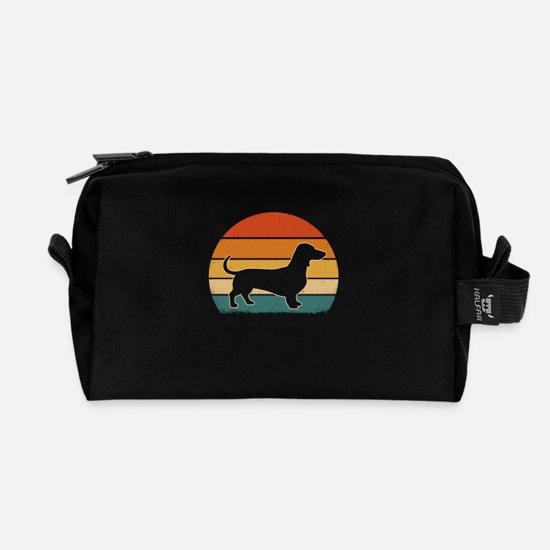 Vintage Dackel Silhouette – Retro Sonnenuntergang - Recycelte Kulturtasche - Schwarz