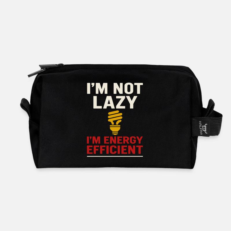 I'm not lazy, I'm energy efficient - Recycled Toiletry Zip Bag - black