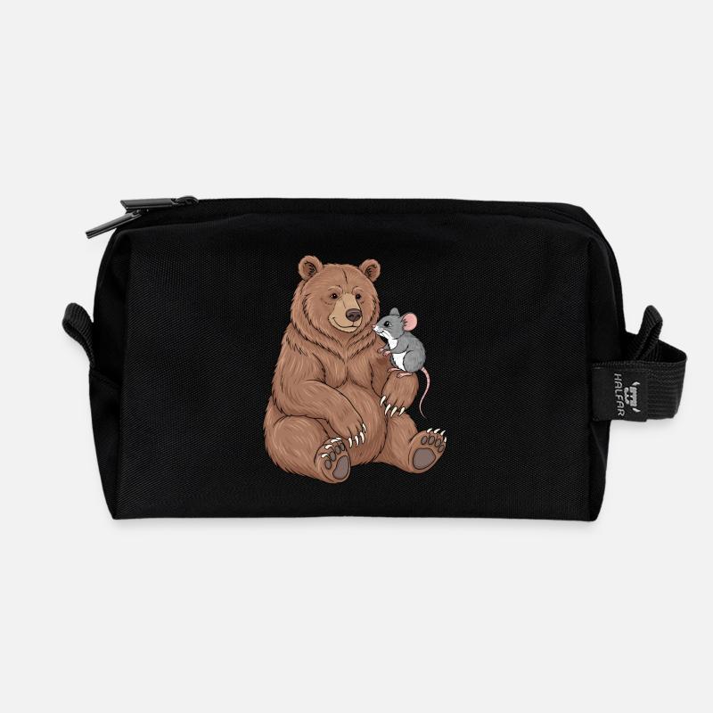 Bär und Maus - Recycelte Kulturtasche - Schwarz