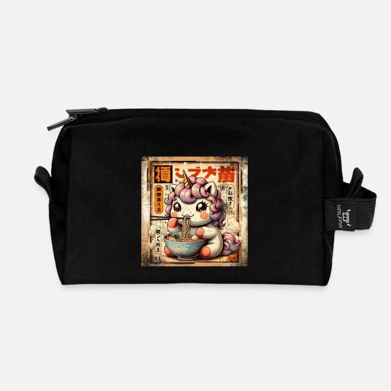 Ramen Einhorn Grunge Poster Style - Recycelte Kulturtasche - Schwarz