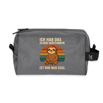 Faultier Spruch –ist mir nur egal - Recycelte Kulturtasche - Anthrazit - Vorne