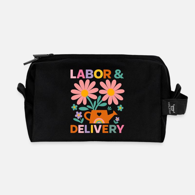 Blumen Wehen und Geburt Feier T-Shirt - Recycelte Kulturtasche - Schwarz