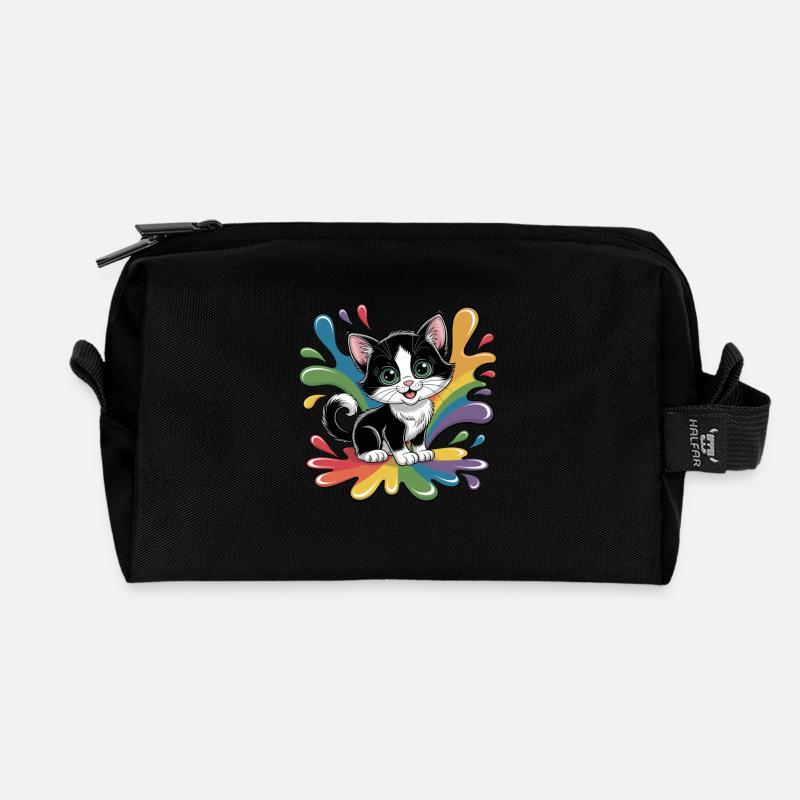 Süßes Kätzchen mit Regenbogenfarben - Recycelte Kulturtasche - Schwarz