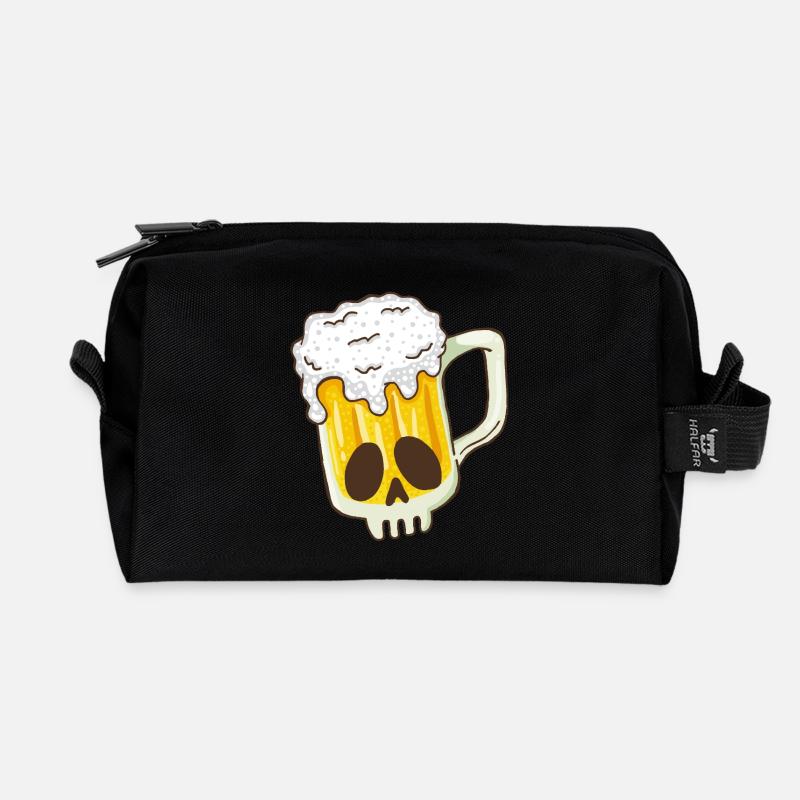 Totenkopf und Bier - Recycelte Kulturtasche - Schwarz