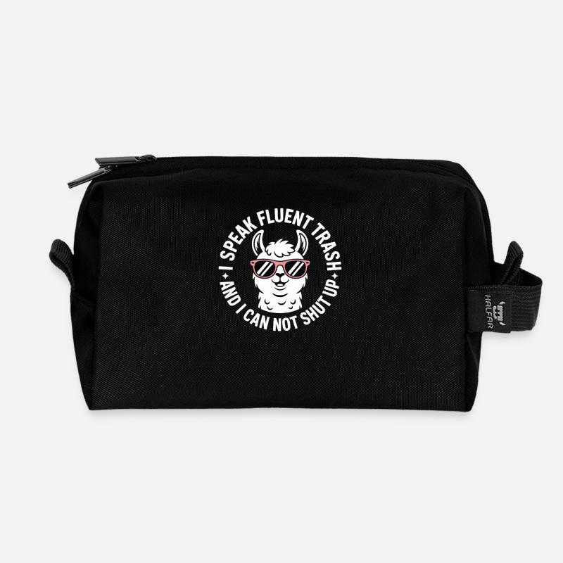Llama with sunglasses and saying - Recycled Toiletry Zip Bag - black