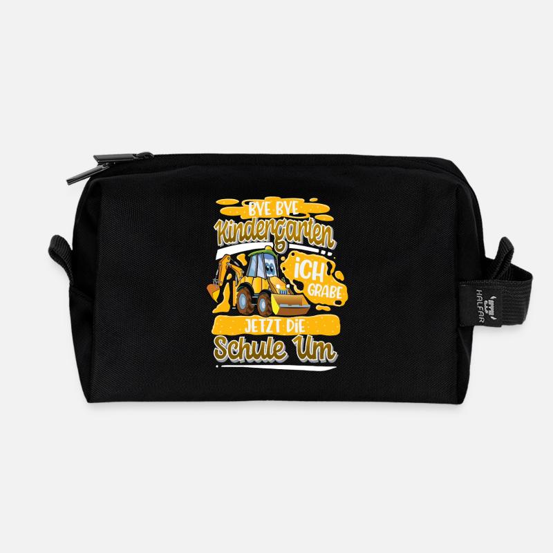Schulbegin Einschulung Bagger - Recycelte Kulturtasche - Schwarz