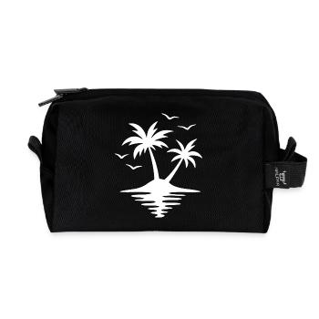 Tropical Sunset Palm Silhouette - Recycled Toiletry Zip Bag - black - Front