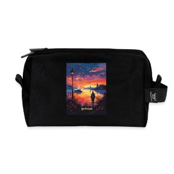 Ambiance nocturne aux Pays-Bas avec des moulins à vent - Trousse de toilette en tissu recyclé - noir - Devant
