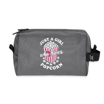 Just a girl who loves Popcorn - knusprig & lecker - Recycelte Kulturtasche - Anthrazit - Vorne