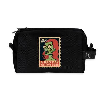 Zombie with googly eyes and saying - Recycled Toiletry Zip Bag - black - Front