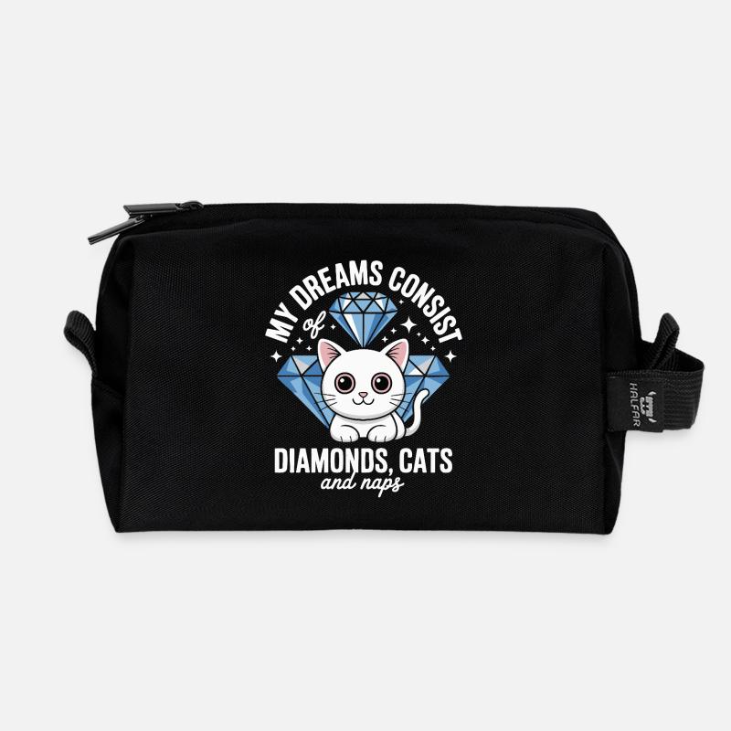 Träume bestehen aus Diamanten, Katzen, Nickerchen - Recycelte Kulturtasche - Schwarz