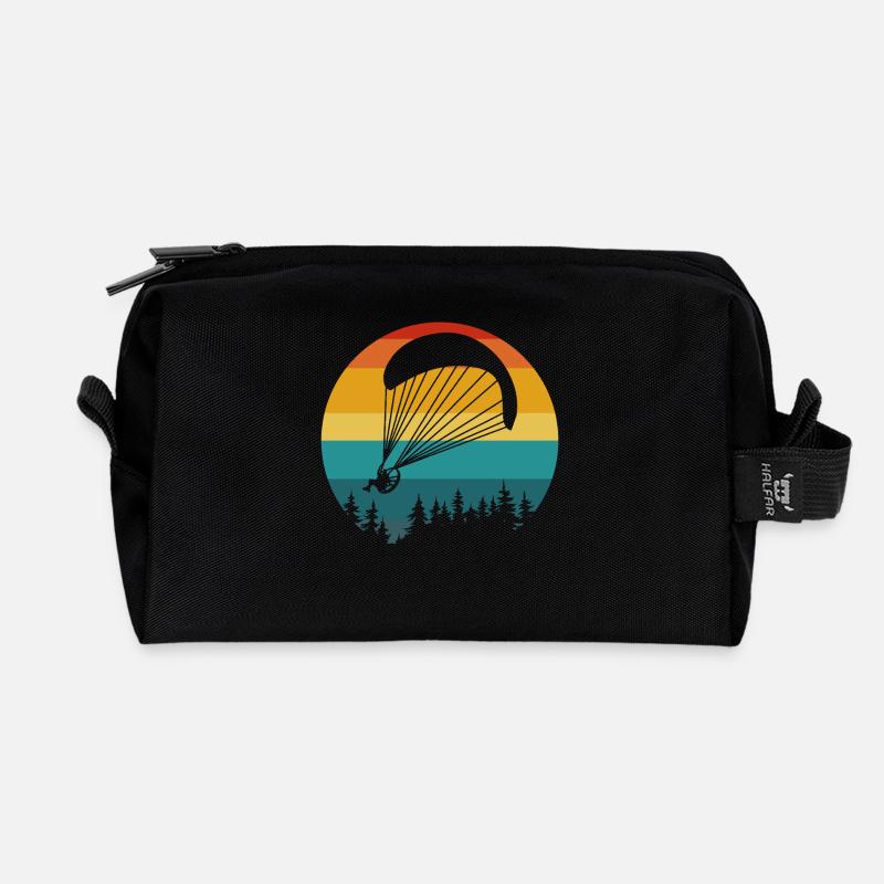 Gleitschirm Retro Landschaft - Recycelte Kulturtasche - Schwarz