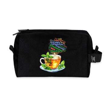 Minztee und seine Eigenschaften - Aquarell - Recycelte Kulturtasche - Schwarz - Vorne