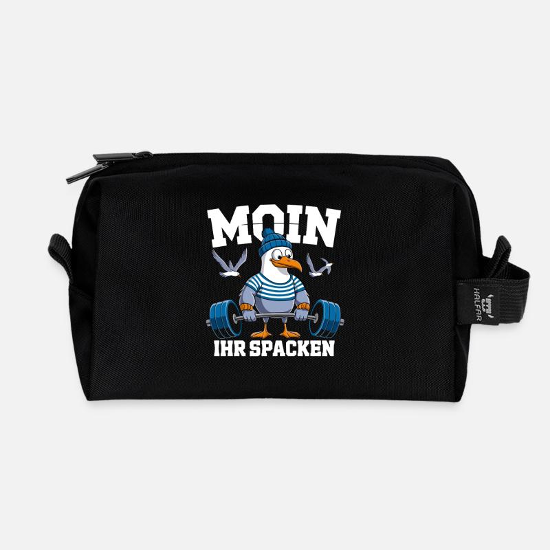 Moin Ihr Spacken Möwe Hantel Cartoon - Recycelte Kulturtasche - Schwarz