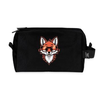 Cool Glasses Fox Cartoon Illustration - Recycled Toiletry Zip Bag - black - Front