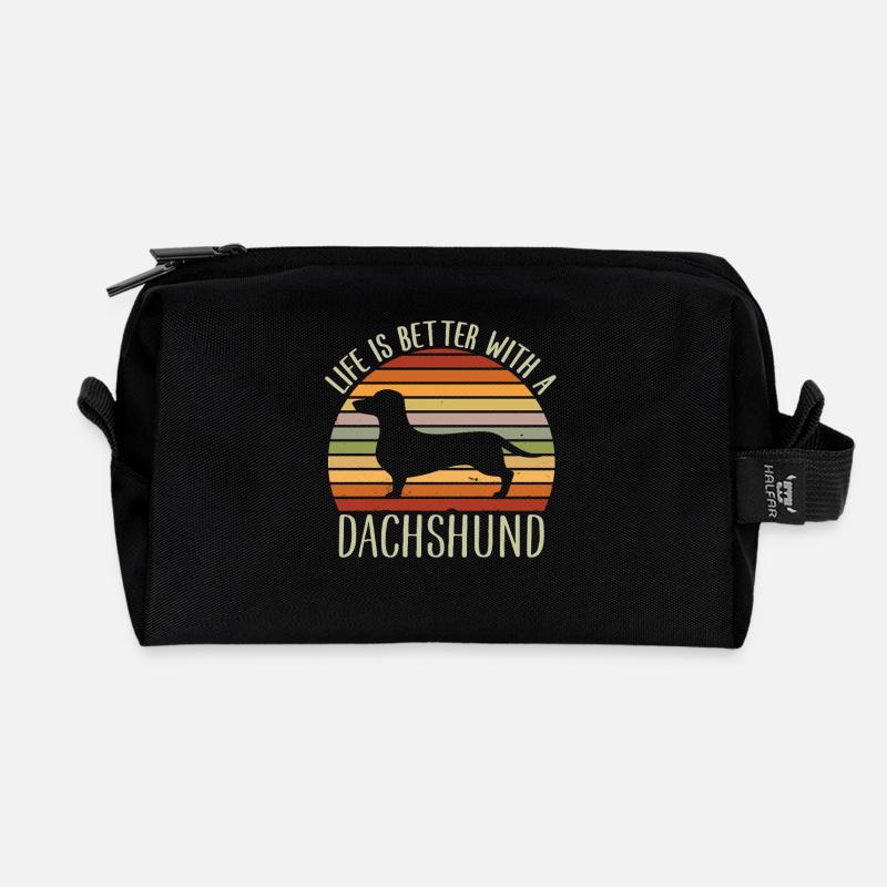 Life Is Better With A Dachshund  - Recycled Toiletry Zip Bag - black
