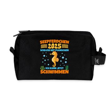 Seepferdchen 2025 Schluss Mit Planschen - Recycelte Kulturtasche - Schwarz - Vorne