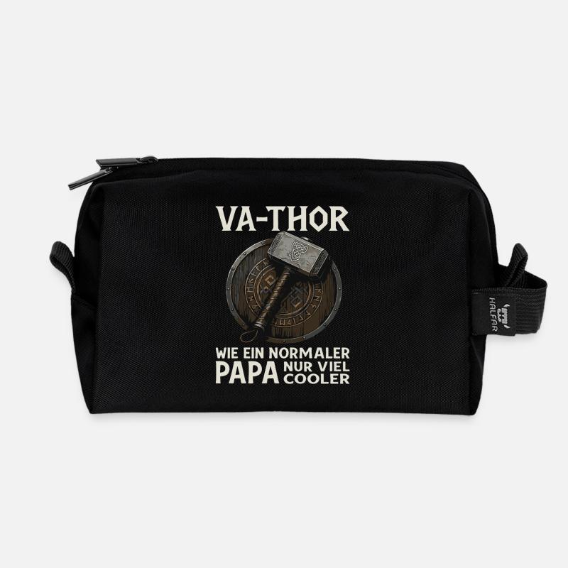 VA-THOR – Wikinger Papa Spruch Design - Recycelte Kulturtasche - Schwarz