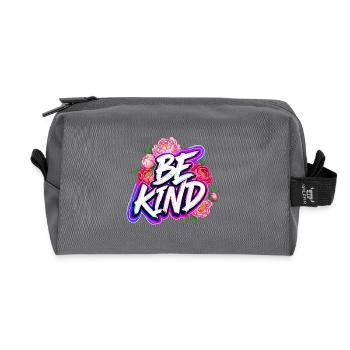 Be Kind Pfingstrose Floral Neon Glow Schriftzug - Recycelte Kulturtasche - Anthrazit - Vorne
