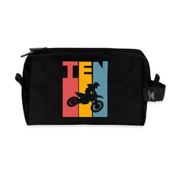 10th Birthday Motocross - Recycled Toiletry Zip Bag - black - Front