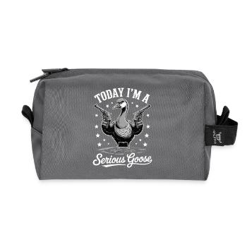 Aujourd’hui, je suis un Serious Goose Lustige Gans mit Pistole - Trousse de toilette en tissu recyclé - anthracite - Devant