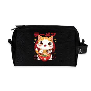 Kitten with ramen in kawaii style - Recycled Toiletry Zip Bag - black - Front