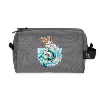 Mermaid Illustration Fantasy Sea Creatures - Recycled Toiletry Zip Bag - anthracite - Front