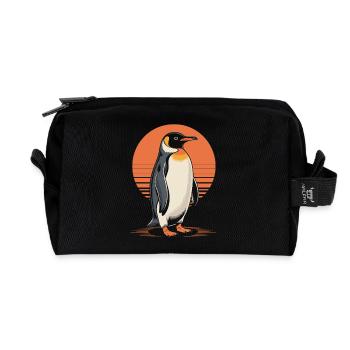 Élégant coucher de soleil sur les pingouins - Trousse de toilette en tissu recyclé - noir - Devant