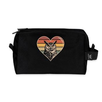 Retro Eule Herz Design - Recycelte Kulturtasche - Schwarz - Vorne