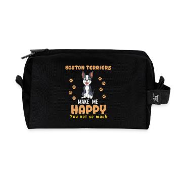 Boston Terrier Happy Meme Design - Recycelte Kulturtasche - Schwarz - Vorne