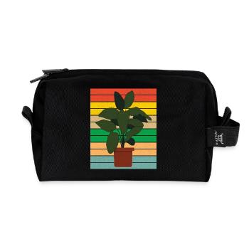 Potted houseplant flat retro - Recycled Toiletry Zip Bag - black - Front