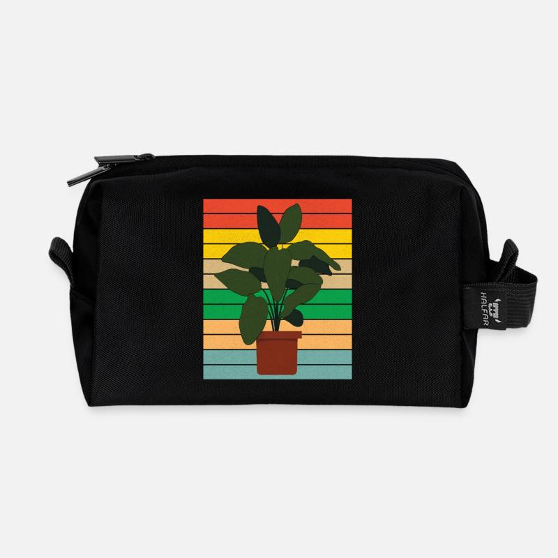 Potted houseplant flat retro - Recycled Toiletry Zip Bag - black
