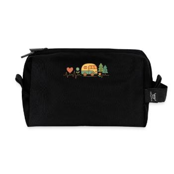 Funny Camper Heartbeat Camping Van Design - Recycled Toiletry Zip Bag - black - Front