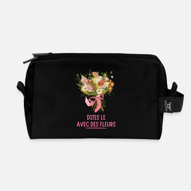 Sag es mit BLUMEN - Recycelte Kulturtasche - Schwarz