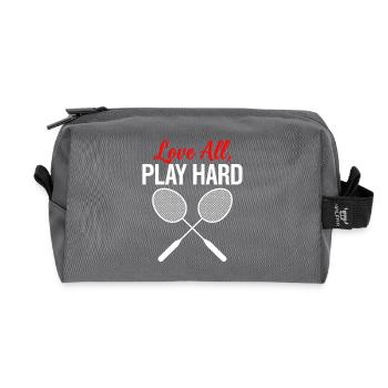 Love All Play Hard Badminton - Recycelte Kulturtasche - Anthrazit - Vorne