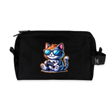 Katze Gaming Gamer - Recycelte Kulturtasche - Schwarz - Vorne