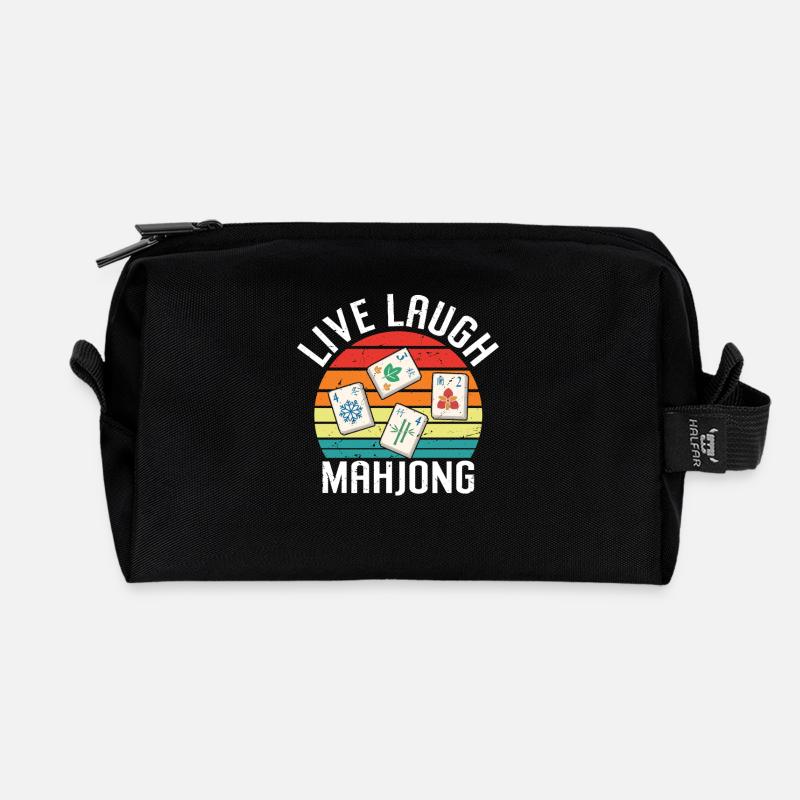 Retro Mah Jongg Spruch - Live Laugh Mahjong - Recycelte Kulturtasche - Schwarz