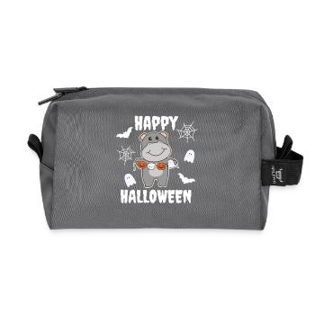 Hippo Happy Halloween Pumpkin Bat Costume - Recycled Toiletry Zip Bag - anthracite - Front