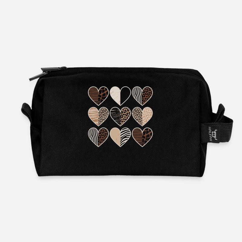 Leopard Muster Herzdesign - Recycelte Kulturtasche - Schwarz