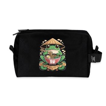 Niedlicher Frosch mit Ramen und Strohhut - Recycelte Kulturtasche - Schwarz - Vorne