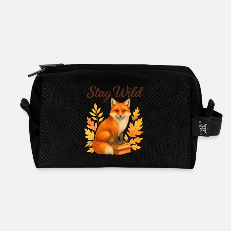  Stay Wild – Herbstlicher Fuchs - Recycelte Kulturtasche - Schwarz